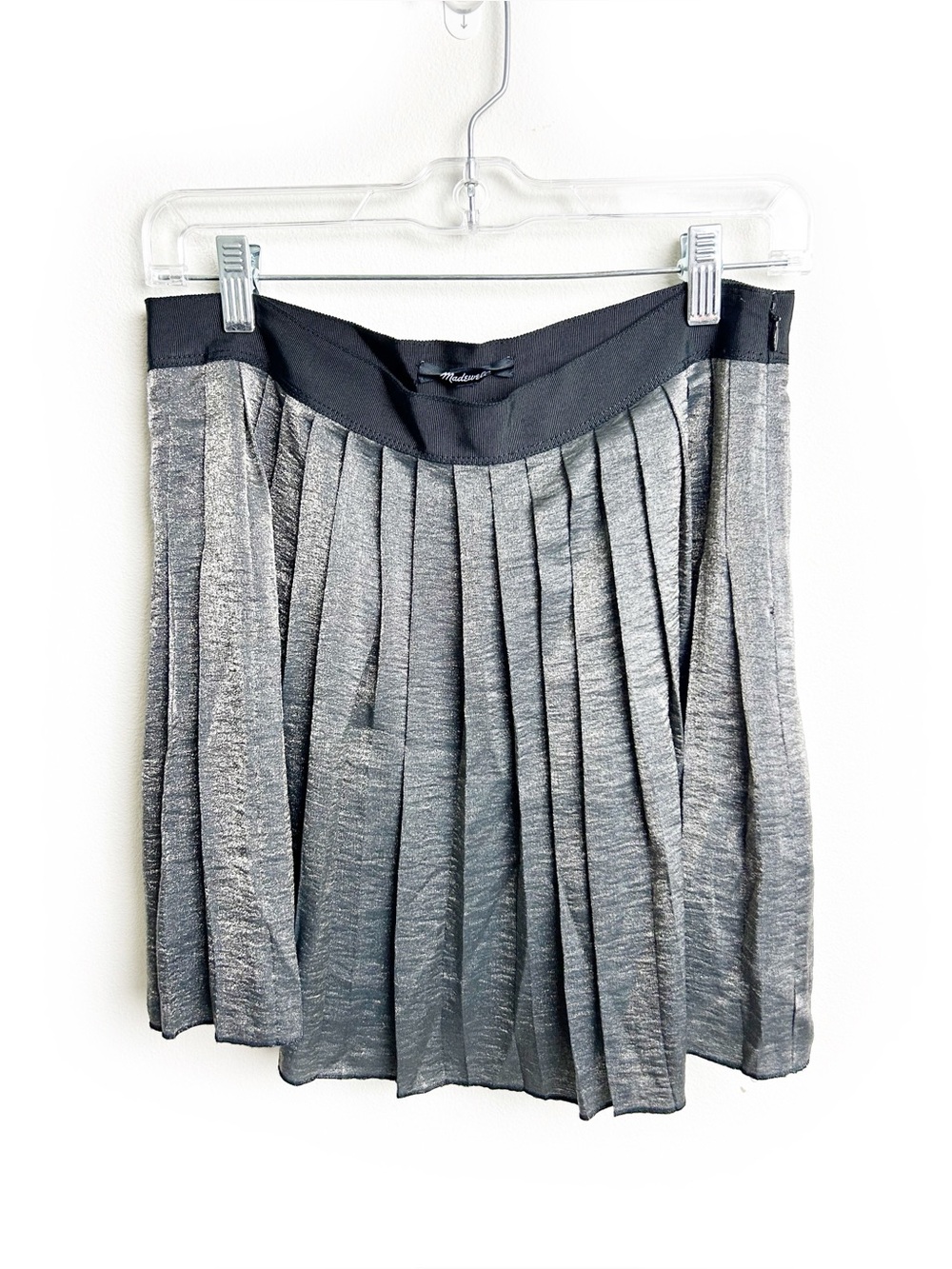Madewell Pleated Mini Skirt Dark Metal Gray Shimmer Flowy Size 6 ✨